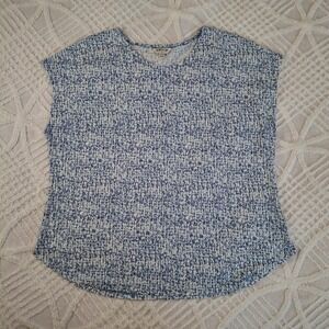 Orvis Classic Collection Womens XL Blue White Linen Blend Abstract Knit Top